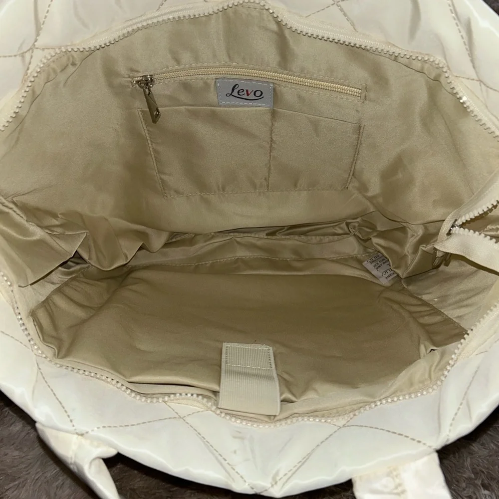 NEW 2 Large Quilted Tote Bags, Cream & Black, dust bags included!